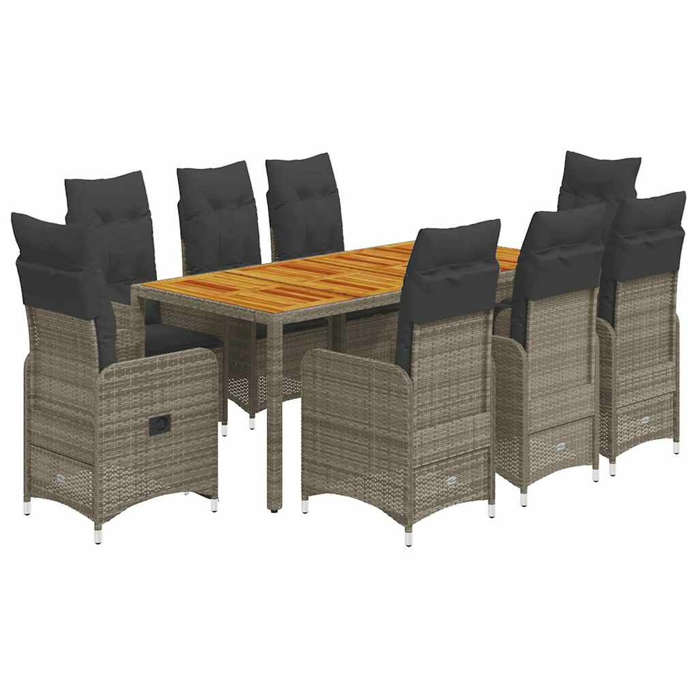 Ensemble de bistro de jardin 9 pcs coussins gris poly rotin