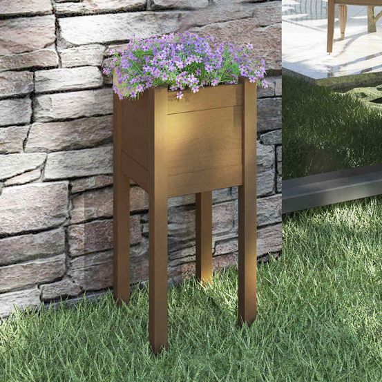Jardinière haute en pin massif pour balcon et jardin marron miel 70cm
