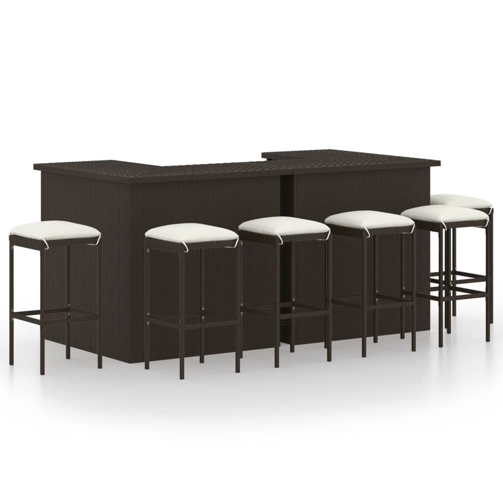 Ensemble de bar de jardin 8 pcs coussins résine tressée marron