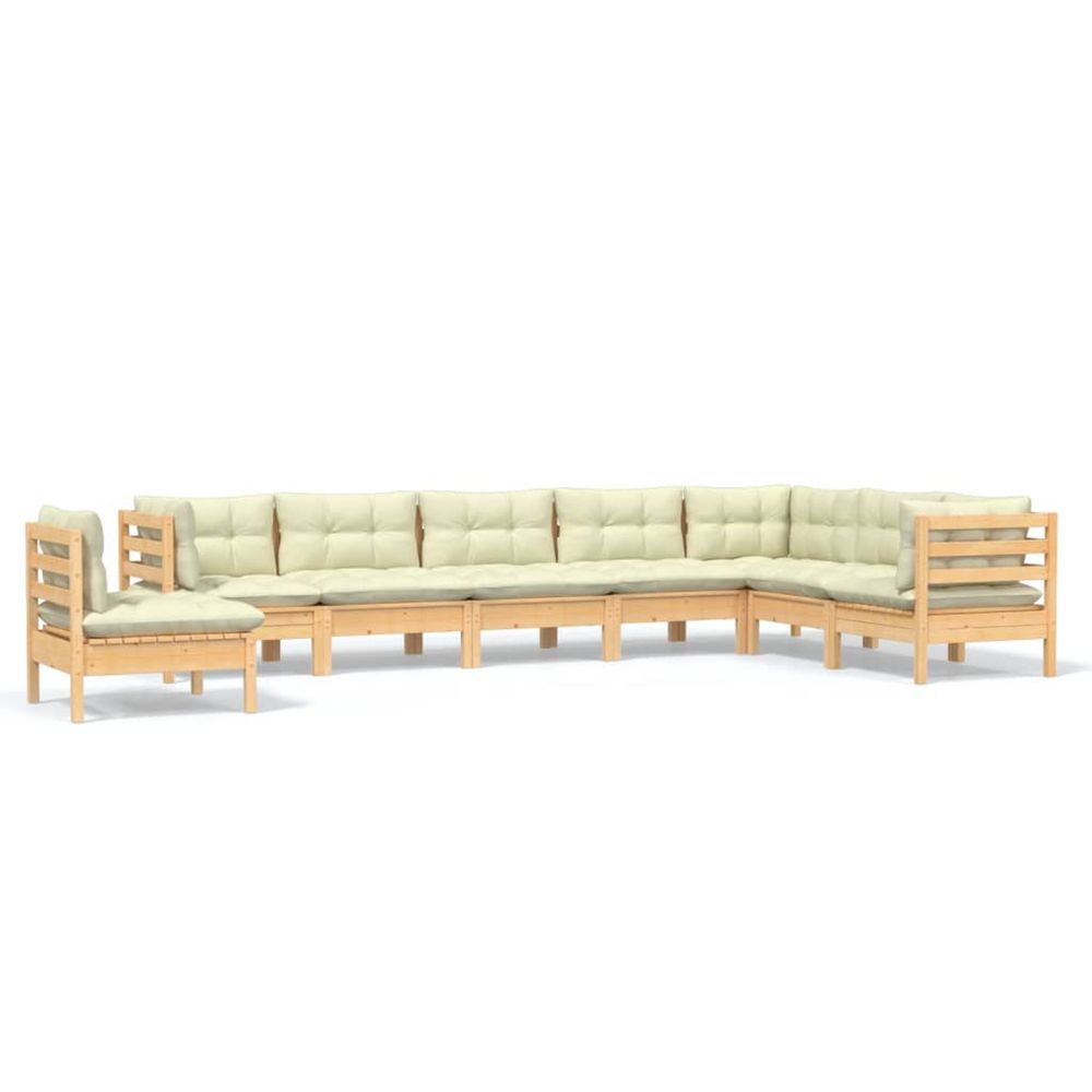 Salon de jardin 8 pcs avec coussins crème bois de pin massif