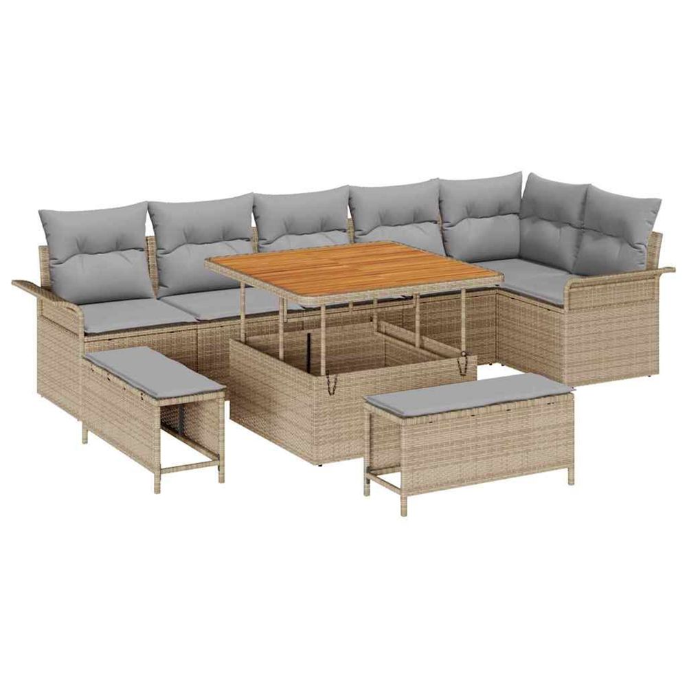Ensemble de canapé de jardin 9 pc beige polyrotin