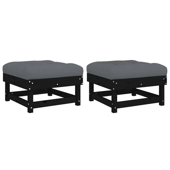 Repose-pieds de jardin coussins lot de 2 noir bois pin massif
