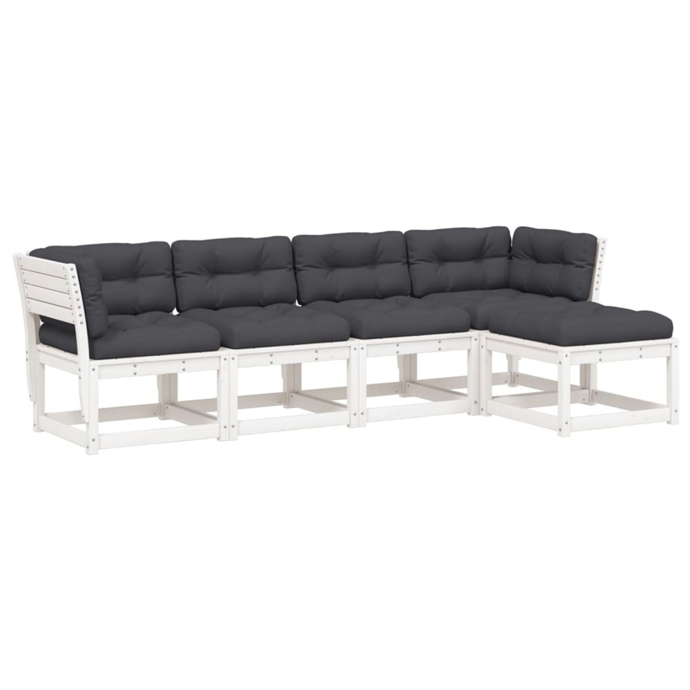 Salon de jardin 5 pcs avec coussins blanc bois massif de pin
