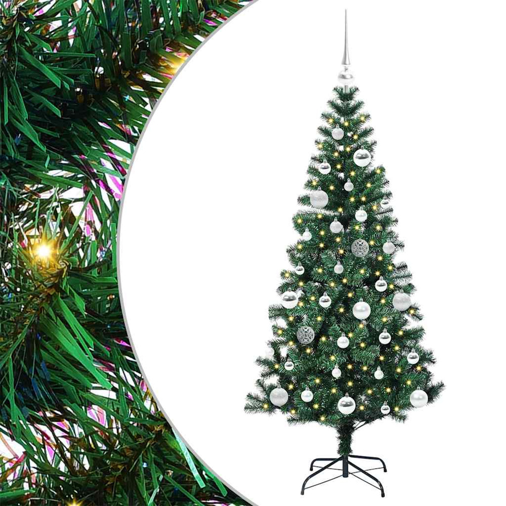 Sapin de noël artificiel pré-éclairé vert 150 cm pvc et métal
