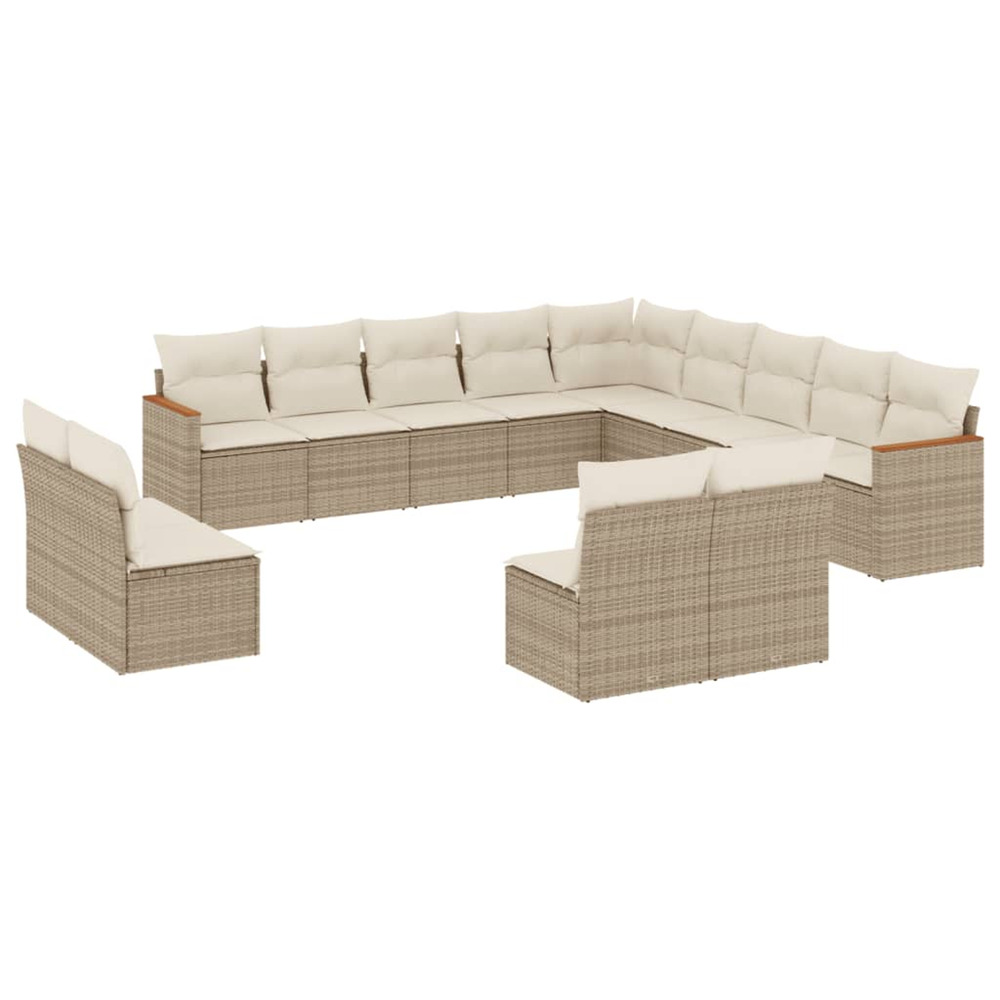 Salon de jardin avec coussins 13 pcs beige résine tressée