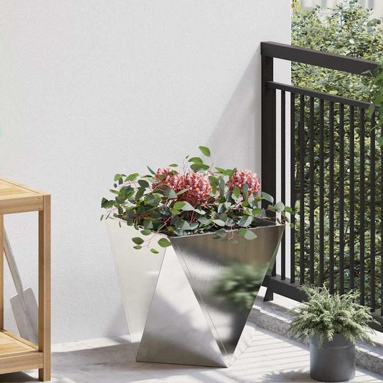 Jardinière carrée inox brossé pour extérieur jardin argent 40x40 cm