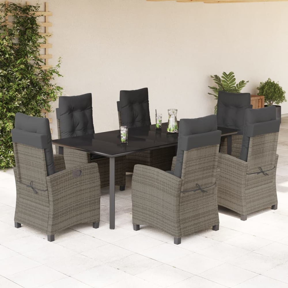 Ensemble à manger de jardin et coussins 7 pcs gris rotin