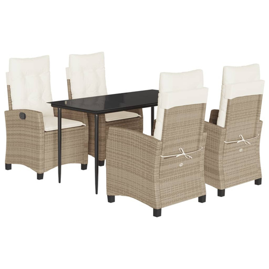 Ensemble à manger de jardin avec coussins 5pcs beige poly rotin