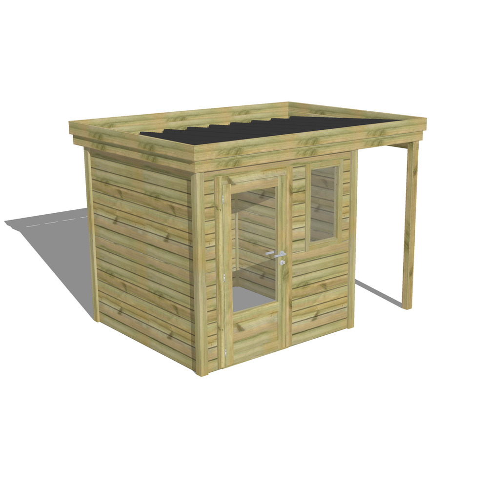 Abri de jardin bois pin traité autoclave 27mm - 3,14x2,14m / 7m2 - bac acier - abri français