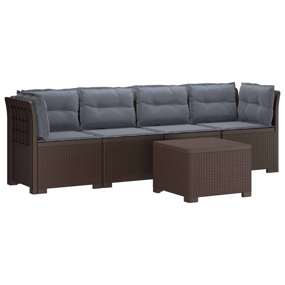 Canapé de jardin 4 places avec coussins look rotin pp marron