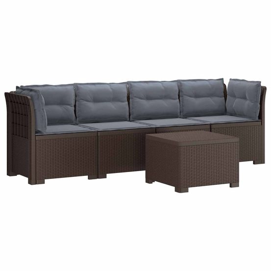 Canapé de jardin 4 places avec coussins look rotin pp marron