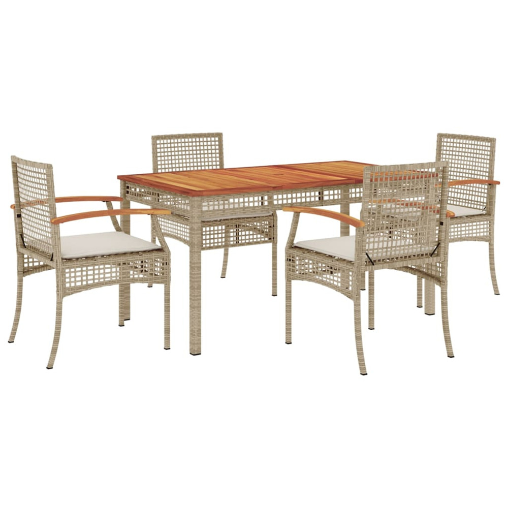 Ensemble à manger de jardin avec coussins 5pcs beige poly rotin