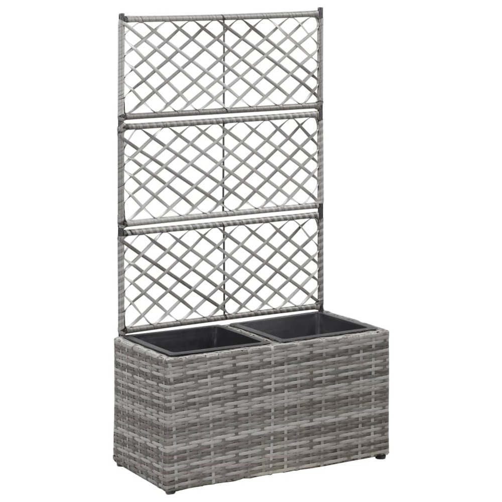 Jardinière lit surélevé plantes fleurs jardin en treillis 2 pots 58 x 30 x 107 cm résine tressée gris