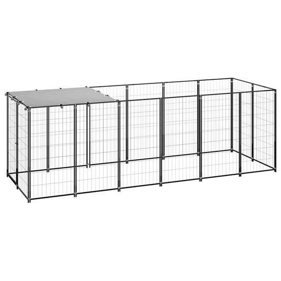 Enclos pour chien extérieur en acier avec toit pour jardin noir 330x110x110 cm