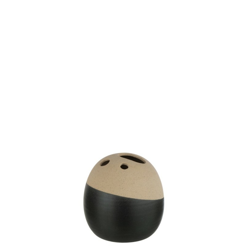 Vase boule en céramique noir/beige 18.5x18.5x18 cm