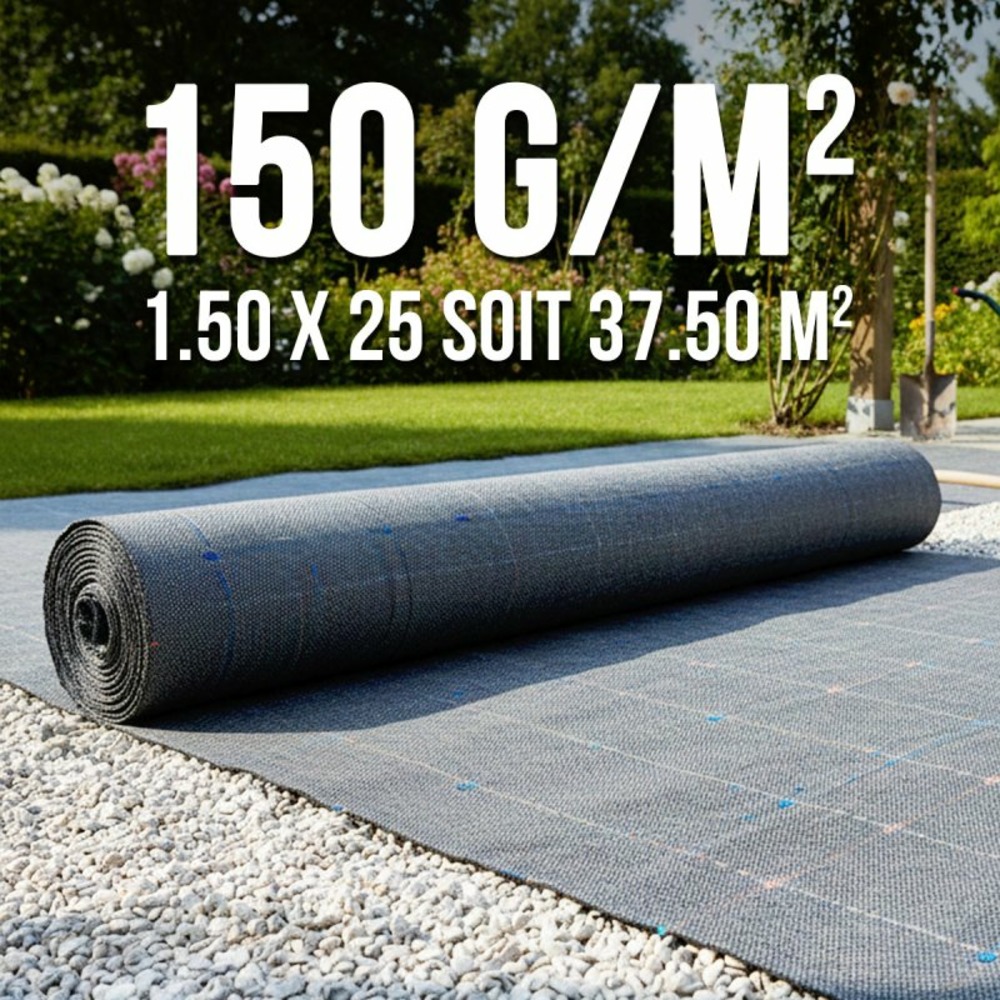 Géotextile bache indéchirable spéciale gravier haute résistance 150grs 1.5mx25m soit 37.50m2 mgs