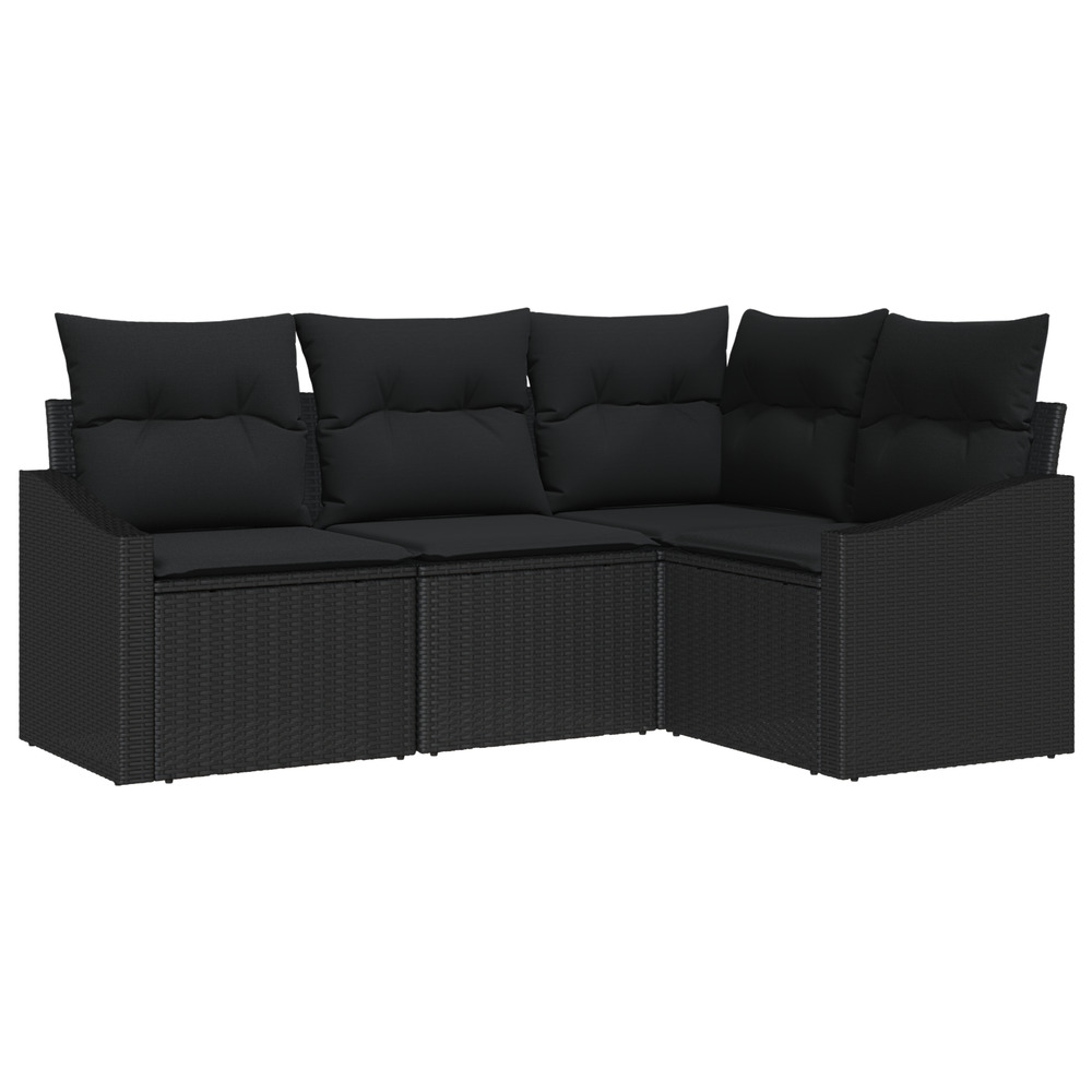 Set de jardin de 4 pièces avec coussins en poly rattan noir