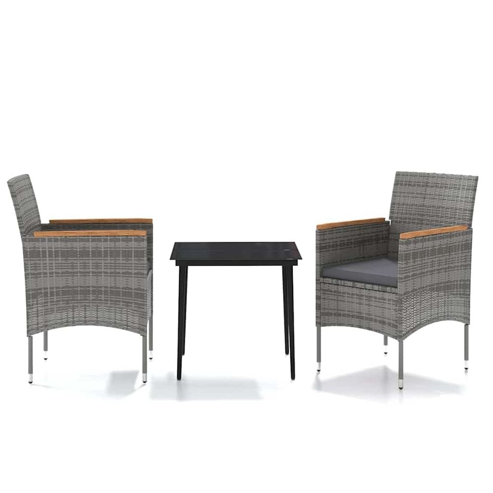 Ensemble à manger de jardin et coussins 3 pcs gris et noir