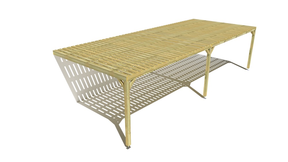 Pergola bois • 10m x 4m • adossée • sens largeur • platelage bois • livraison comprise