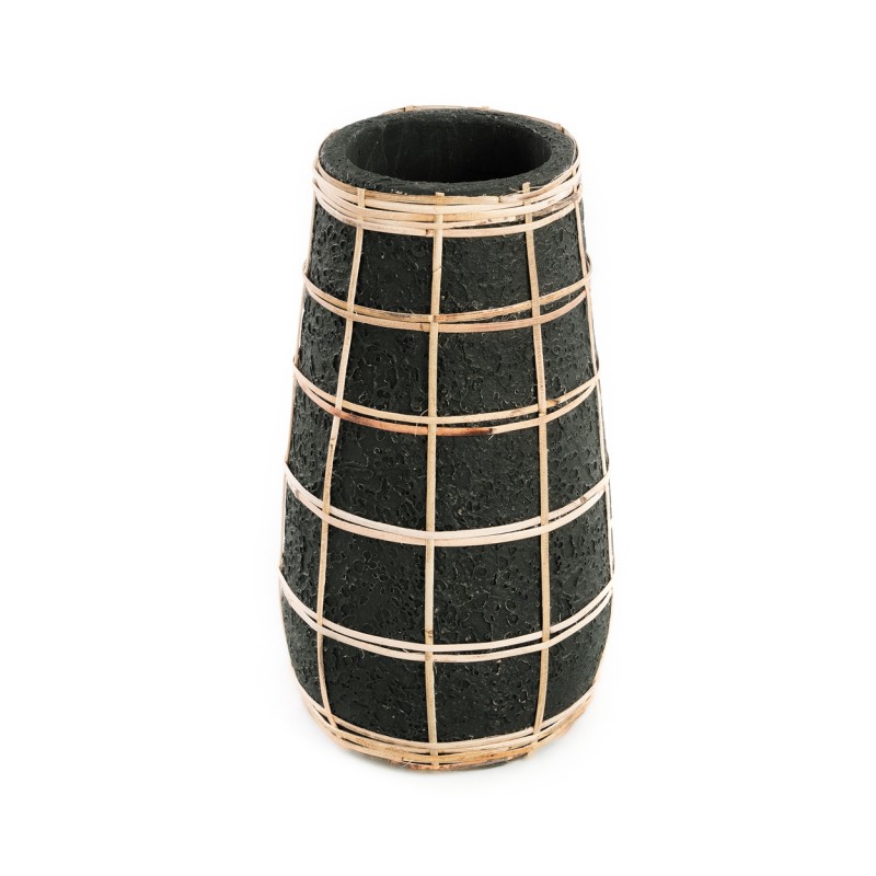 Vase avec rotin en béton noir 14x14x26 cm