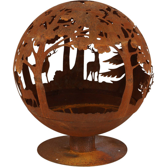 Brasero rond en métal rouillé forêt