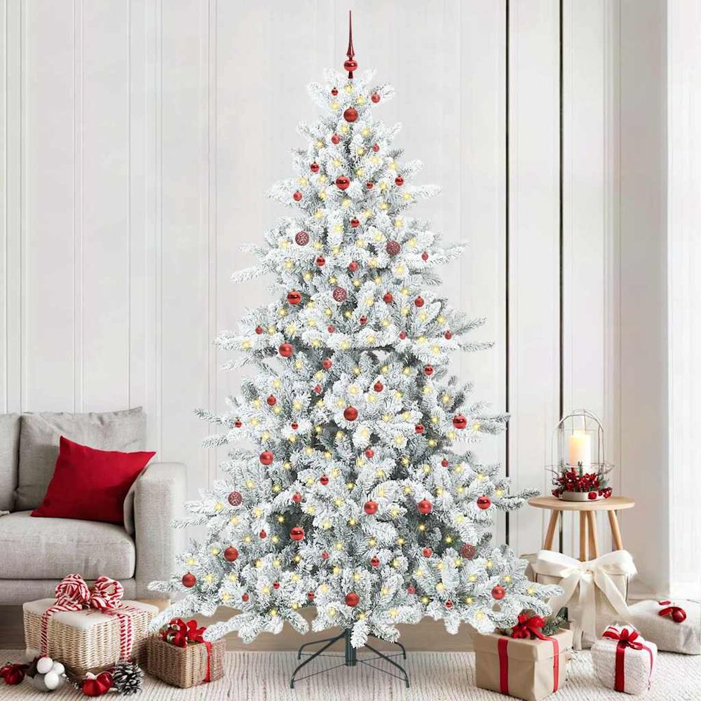 Arbre de noël artificiel blanc 2,40m, pack complet déco et lumières intégrées