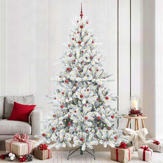 Arbre de noël artificiel blanc 2,40m, pack complet déco et lumières intégrées
