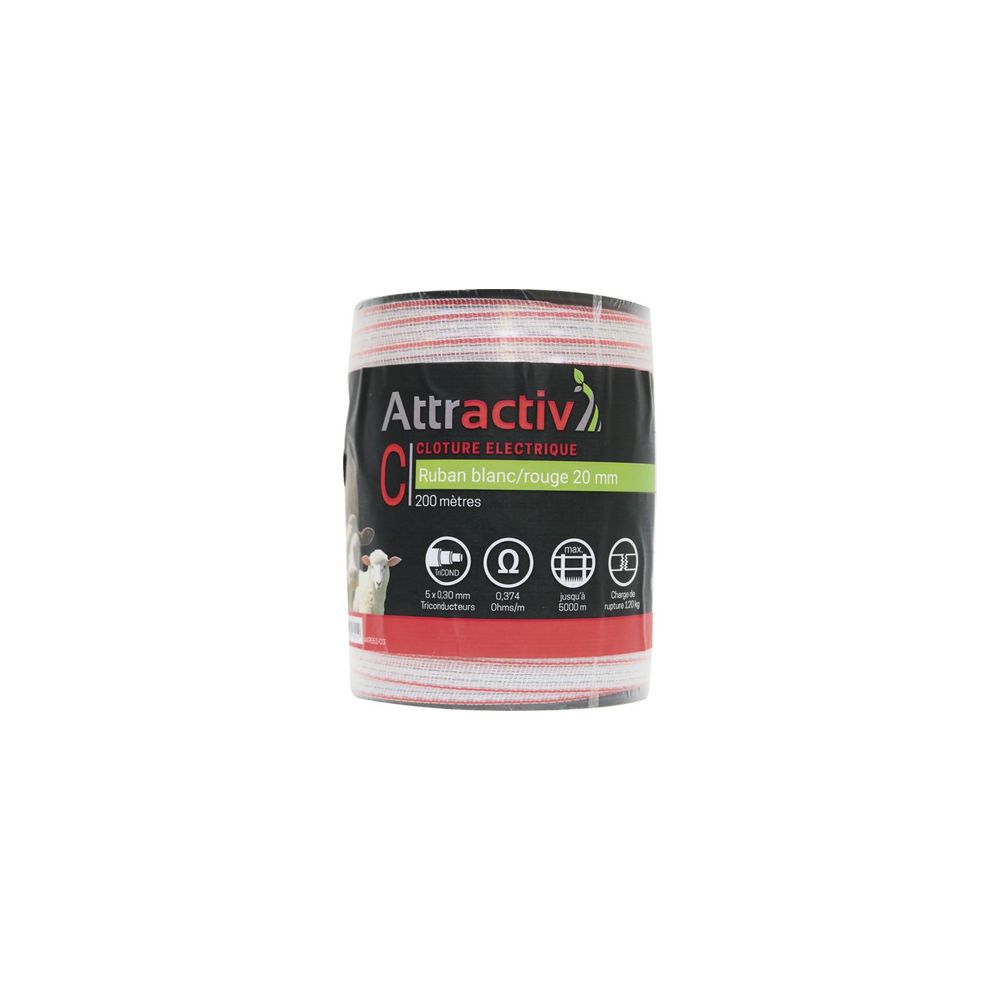 Ruban blanc/rouge 20 mm 5 conducteurs tricond, bobine 200m