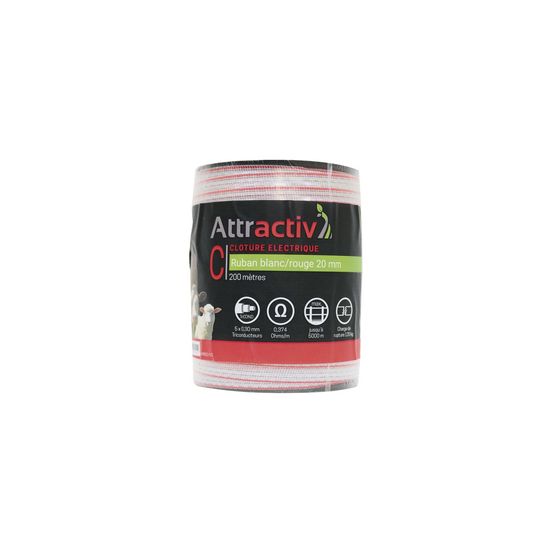 Ruban blanc/rouge 20 mm 5 conducteurs tricond, bobine 200m