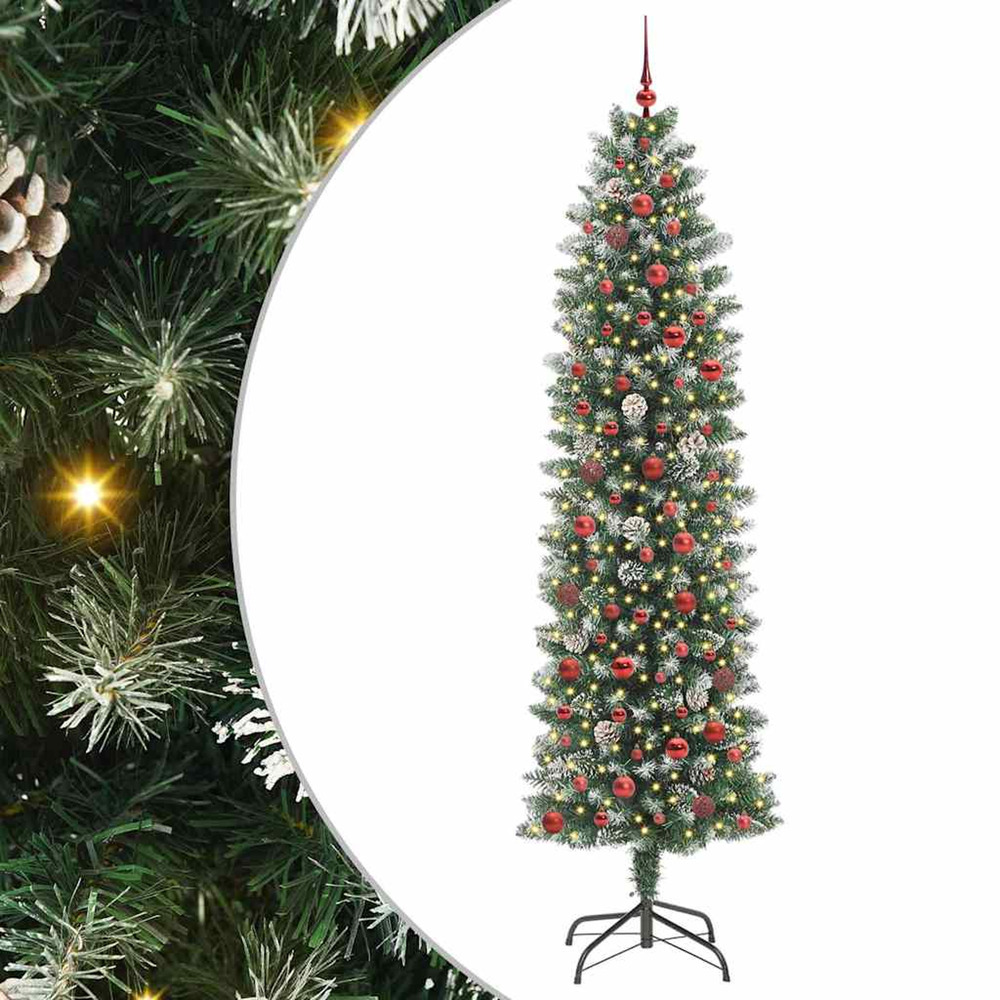 Arbre de noël artificiel slim avec 300 led vert et blanc 240 cm