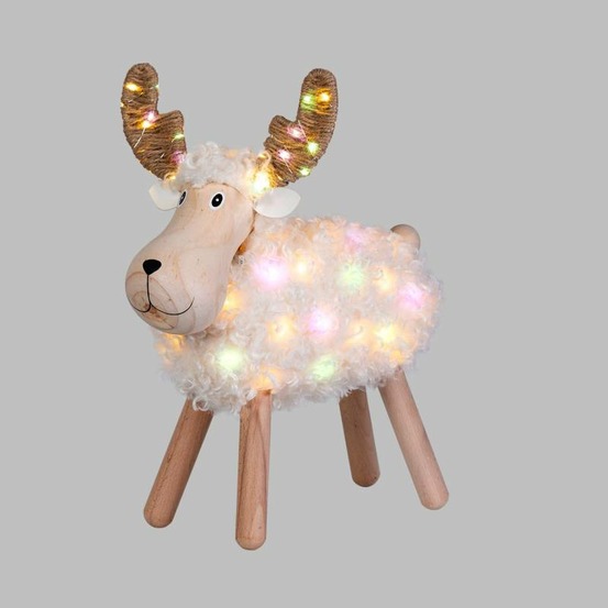 Moyen mouton lumineux en bois 80 led blanc chaud et couleur 45cm sur secteur