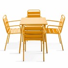 Ensemble table de jardin carrée et 4 fauteuils acier jaune