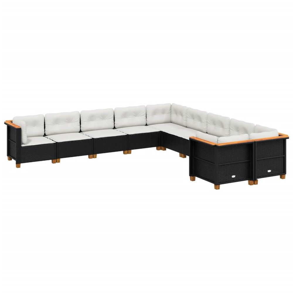 Salon de jardin 10 pcs avec coussins noir résine tressée