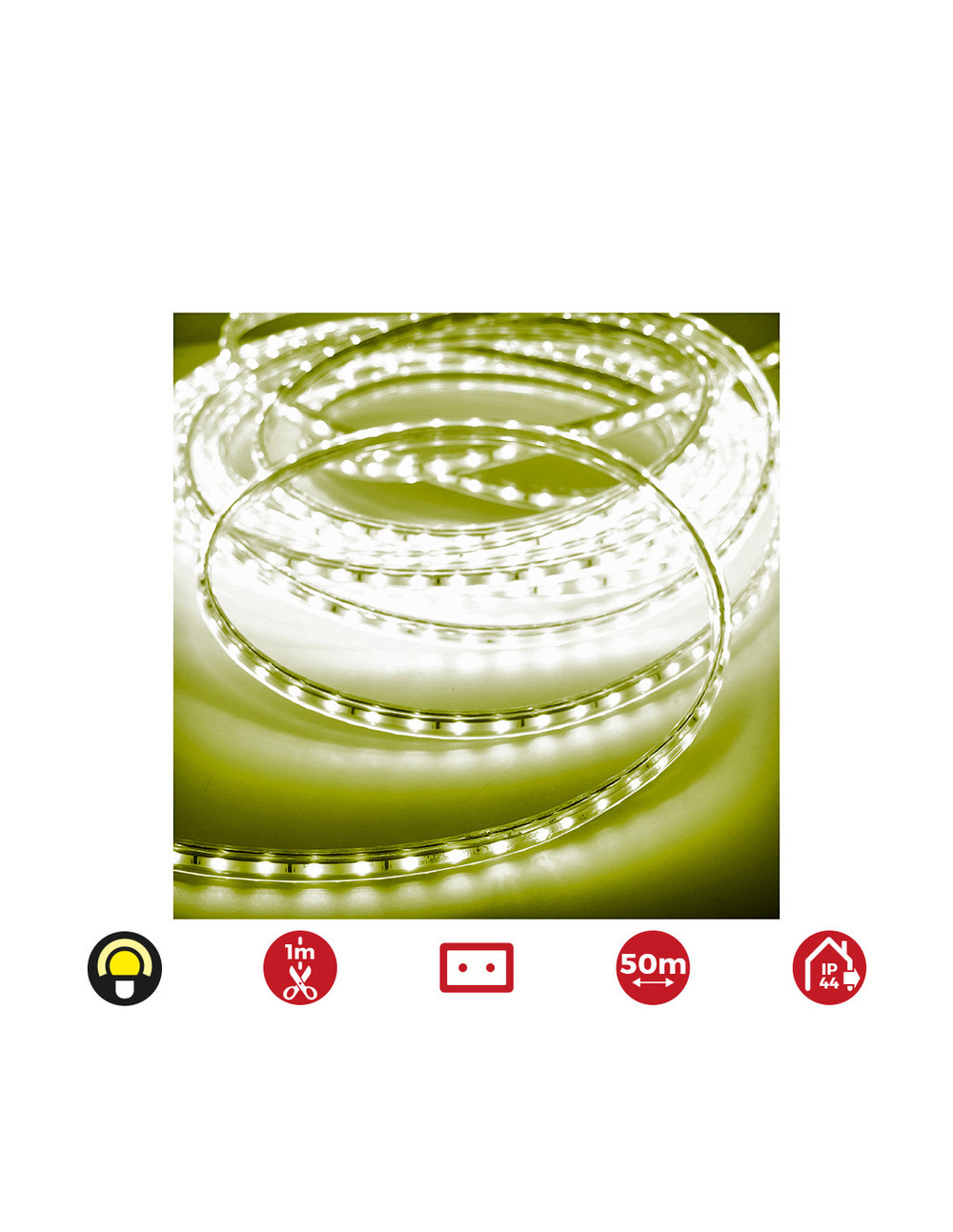 Bobine ruban led 50m. 60 leds/m 4,2w/m jaune edm ip44 220-240v