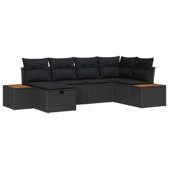 Ensemble de canapé de jardin avec coussin 6 pcs noir polyrotin