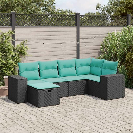 Salon de jardin 6 pcs avec coussins noir résine tressée