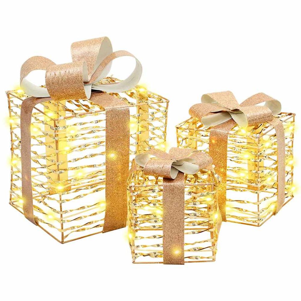 Boîte-cadeau de noël éclairée 3 pc blanc chaud