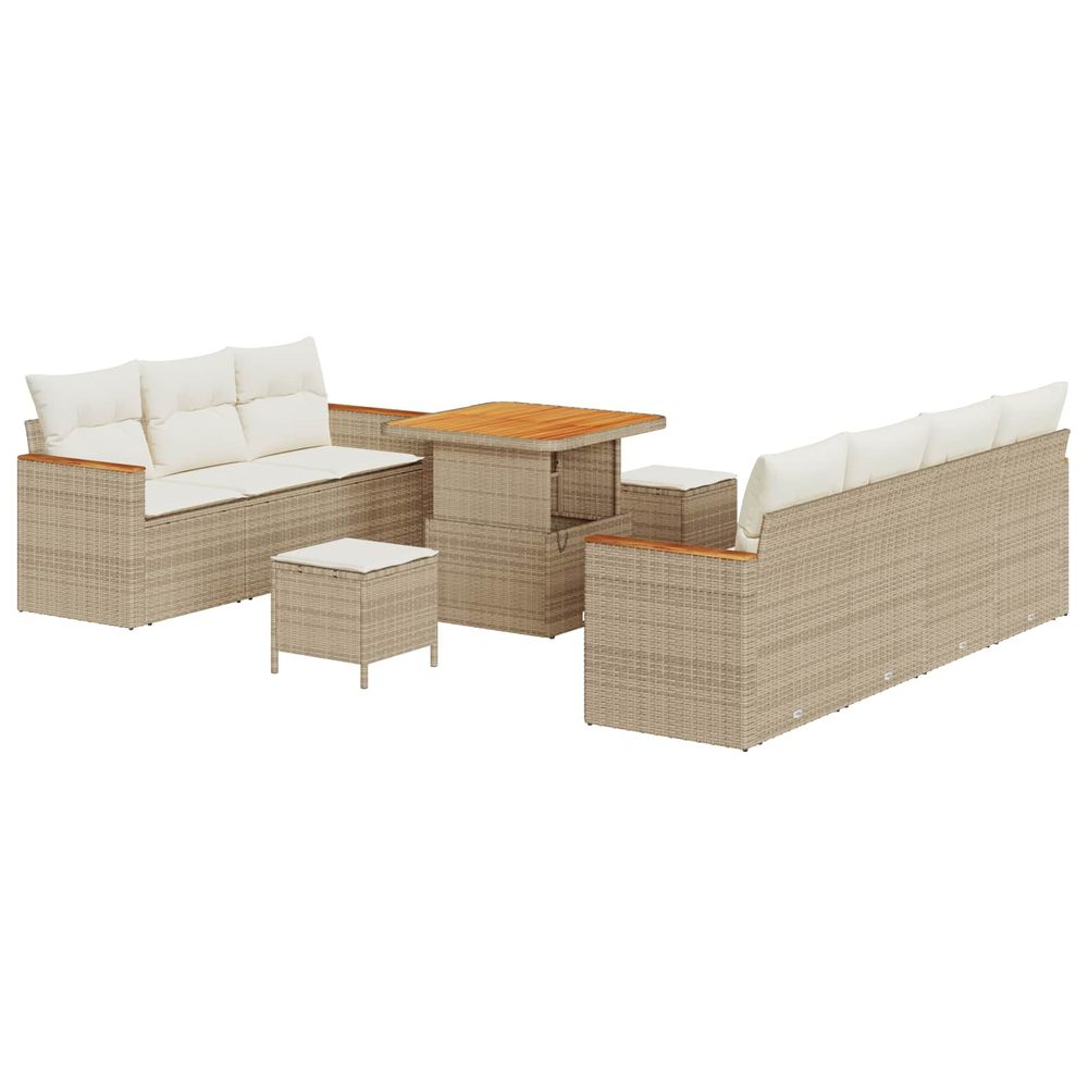 Ensemble de canapé de jardin 10 pc beige polyrotin