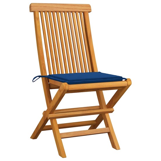 Chaises de jardin avec coussins bleu royal lot de 8 teck massif