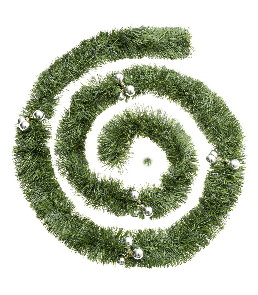 Guirlande de noël large 10 cm vert avec déco argent longueur 2.7 mètres