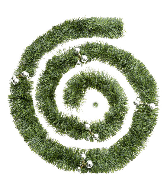Guirlande de noël large 10 cm vert avec déco argent longueur 2.7 mètres