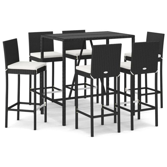 Ensemble de bar de jardin 7 pcs avec coussins noir poly rotin