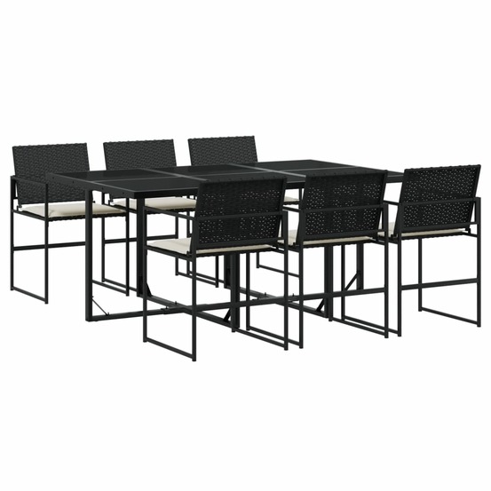Ensemble à manger de jardin coussins 7 pcs noir résine tressée