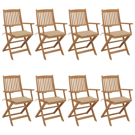 Chaises pliables de jardin lot de 8 avec coussins bois d'acacia