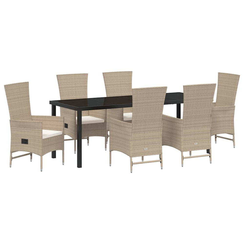 Ensemble de salle à manger pour jardin 7 pcs beige polyrotin
