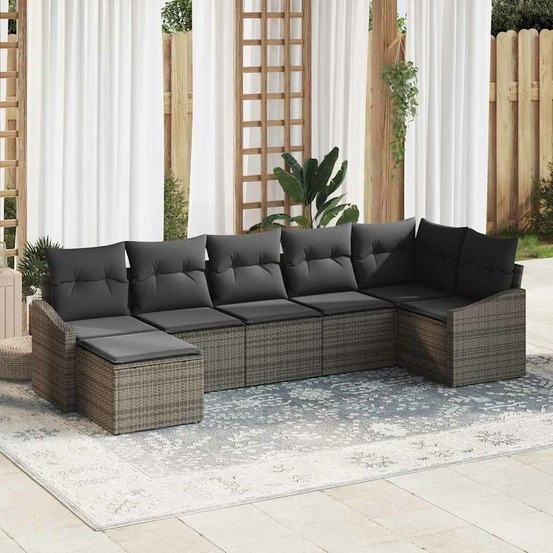 Ensemble de canapé de jardin avec coussin 7 pcs gris polyrotin