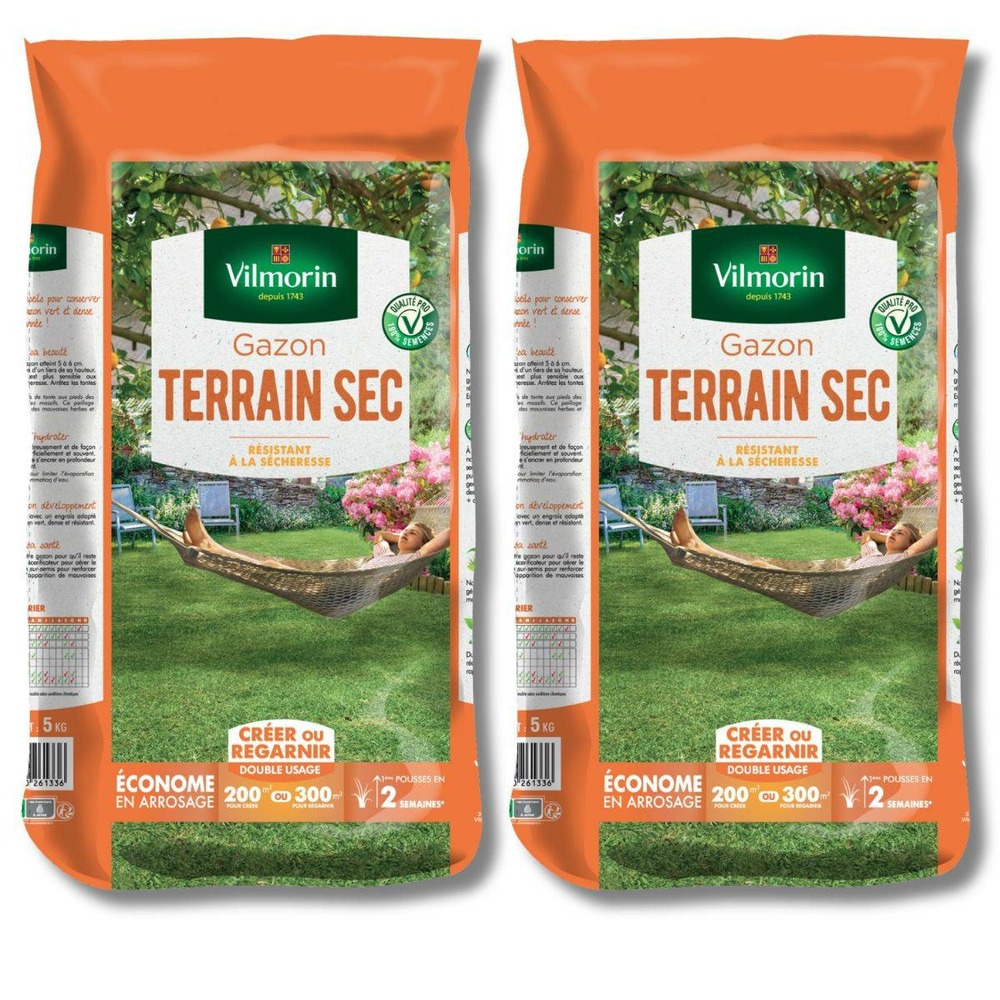 Lot de 2 x 5 kgs gazon terrain sec vilmorin : la solution professionnelle pour u