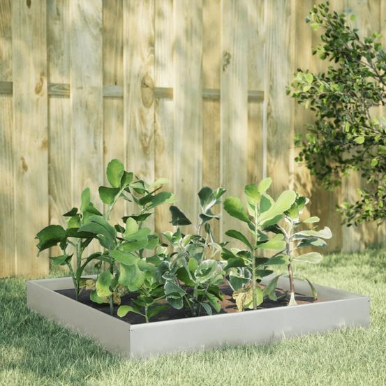 Grand carré potager inox design moderne jardin 100x100x26 cm