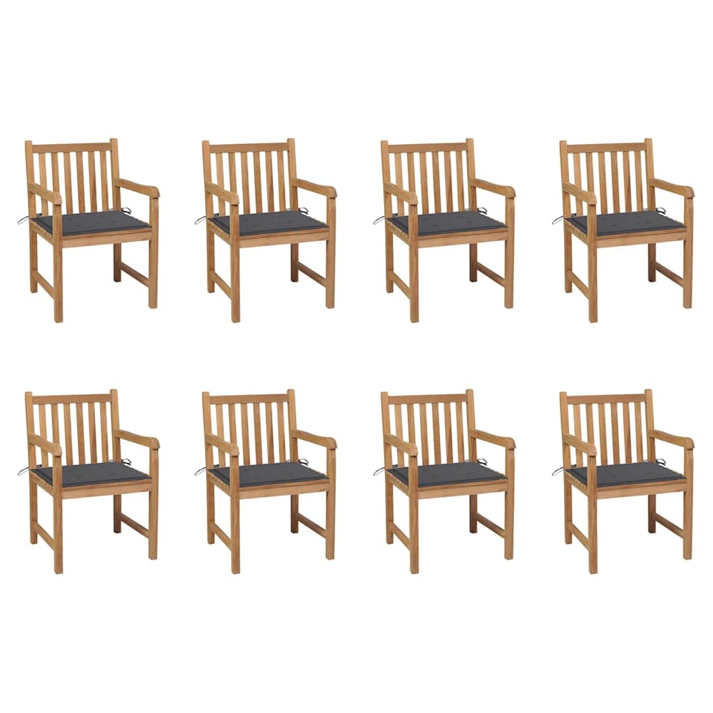 Chaises de jardin lot de 8 avec coussins anthracite bois teck