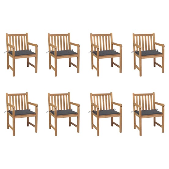 Chaises de jardin lot de 8 avec coussins anthracite bois teck